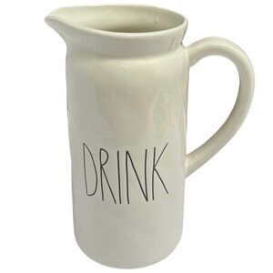 Rae Dunn DRINK Pitcher Creamy White Black Large Letters Dimples NWT 2017 OG